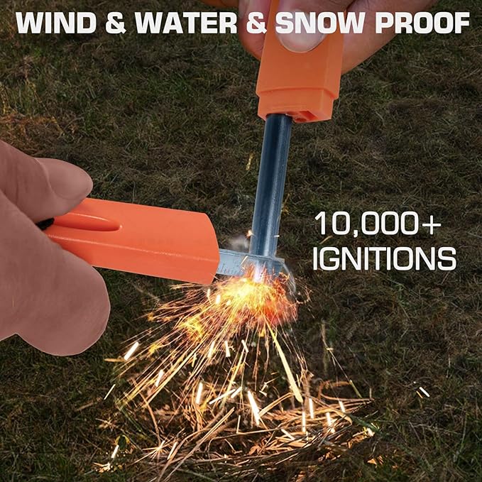 Fire Starter Kit – Lightweight Waterproof Magnesium Ferro Rod with Tinder for Camping, Hiking, Survival – Gift for Men