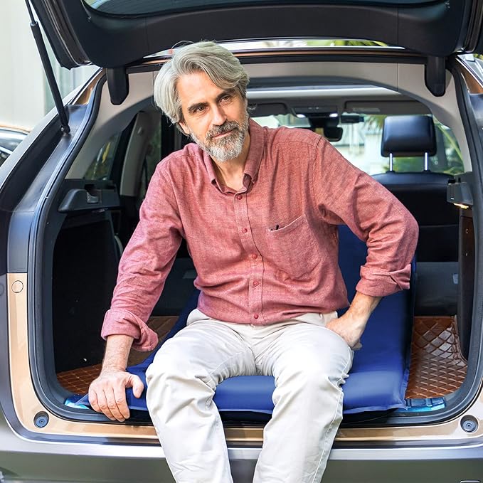 INVOKER 3.15" Camping Sleeping pad, Ultra-Thick Elasticity Foam Fast Self-Inflating 4-Season Insulated Durable Camping Mat Air Mattress with Pillow, for Tent, Car, Camping, Traveling, Blue