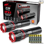 HAUSBELL LED Flashlight 2000 High Lumens, Bright Flash Light with Battery, Zoomable & Waterproof Tactical Flashlights for Home, Emergency, Hiking, Handheld Flashlight for Camping Essentials, 2 Pack