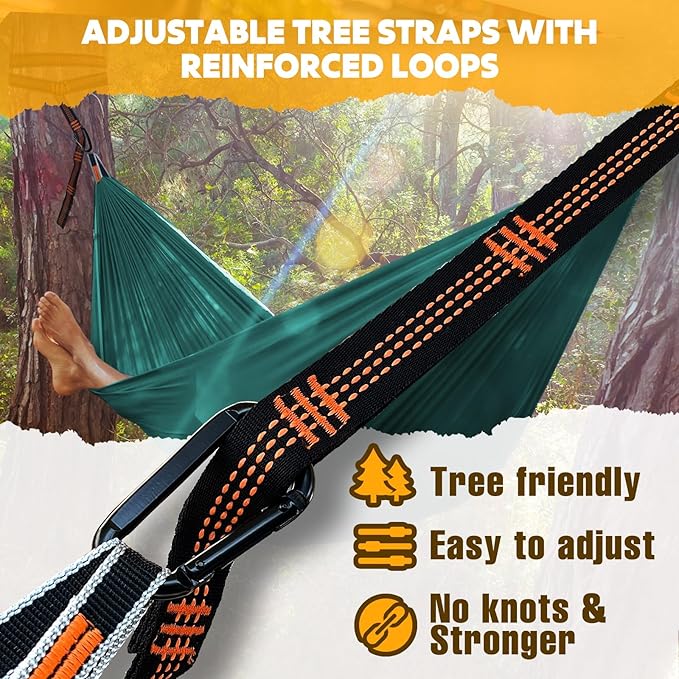 NATUREFUN Ultra-Light Travel Camping Hammock | 300kg Load Capacity,Breathable,Quick-Drying | 2 x Premium Carabiners,2 x Nylon Slings Included | Outdoor Indoor Garden