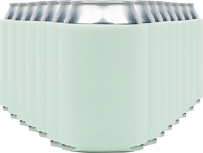Blank Beer Can Coolers Sleeves (14-Pack) Soft Insulated Beer Can Cooler Sleeves - HTV Friendly Plain Can Sleeves for Soda, Beer Cans & Bottles - Blanks for Vinyl Projects Wedding Favors & Gifts (Mint)