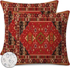 Outdoor Waterproof Pillow Covers 18X18 Inch Set of 2 Bohemian Vintage Carpet Pattern Pillow Covers Ethnic Design Decorative Farmhouse Cushion Case for Couch Red