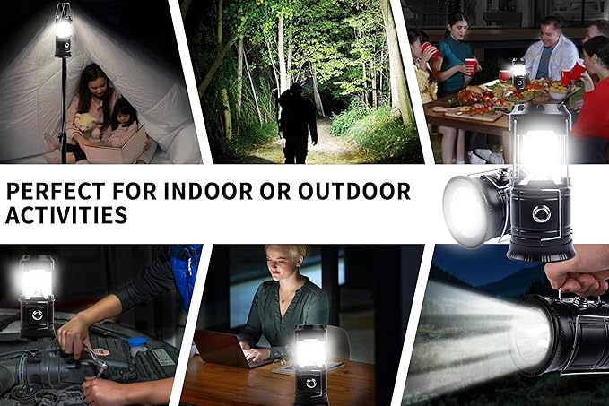 KunHe 12-Pack 1800mAh Collapsible Portable LED Camping Lantern Lightweight Waterproof USB Rechargeable LED Flashlight Kits for Indoor Outdoor Home Emergency Light Power Hiking