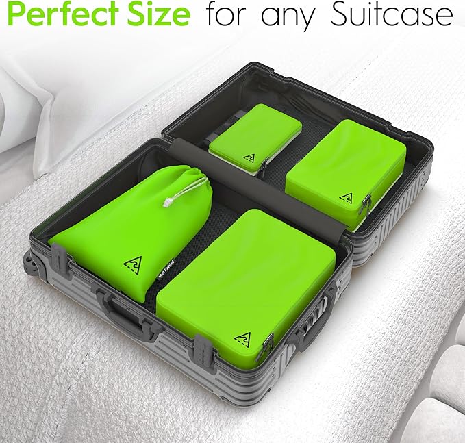 4-Piece Deluxe Compression Packing Cubes Travel - Maximize Space In Luggage With Double Capacity Design, Luxury Compressible Packing Cubes For Travel, Large, Small, & Medium Set