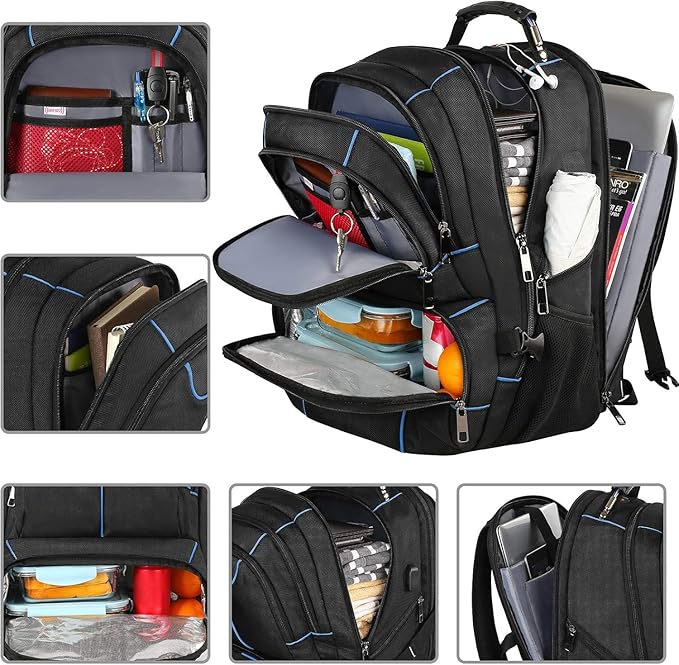 VECKUSON Lunch Bag Backpack, Insulated Cooler Lunch Box Backpack, Extra Large Travel Laptop Backpack TSA Friendly RFID Computer College bag for Women Men,Blue