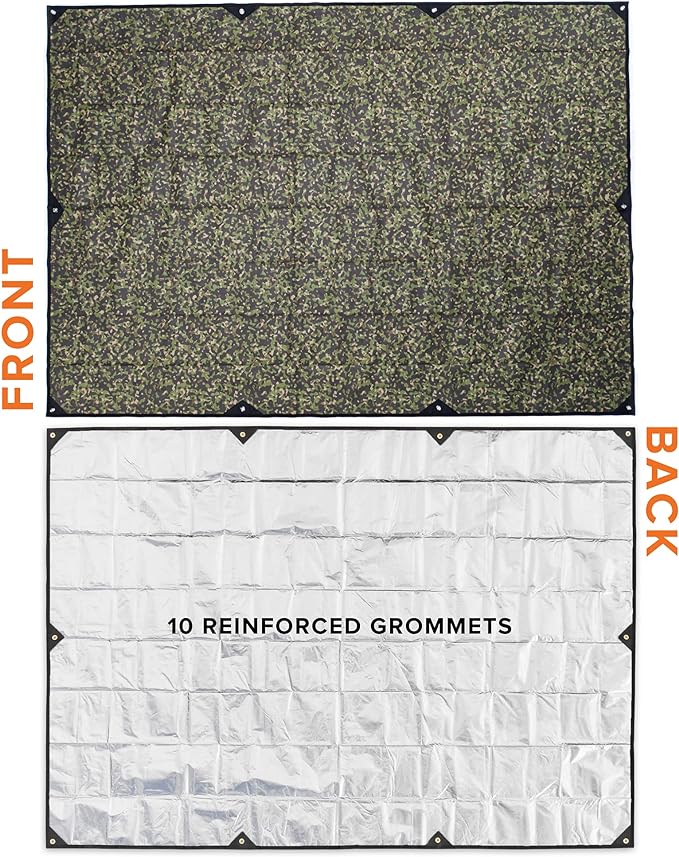 Arcturus XL Survival Tarp - Insulated Reflective Thermal Camping Tarp - 8.5' x 12' (Woodland Camo)
