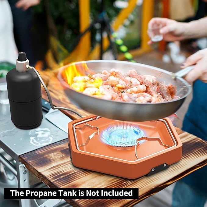 1-Burner Propane Stove Portable Camping Stove with Carry Strap, Backpacking Camp Stove for Outdoor Cooking, Flick-Style Ignition, Temperature Control, 8600 BTUs of Power for Camping BBQ& More