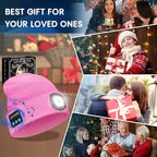 Bluetooth Beanie Hat with Light, USB Rechargeable LED Headlamp with Wireless Headphones, Gifts for Men, Him, Husband, Boyfriend, Dad Gifts for Dad, Husband, Father, Pink