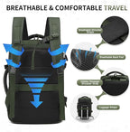 Lay Flat Carry on Travel Backpack, 30L Airline Approved, Fits 16" Laptop, USB-C & USB-A, Water Resistant, Green