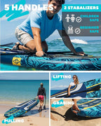 11'6×35" Super Wide Inflatable Paddle Board, Ultra Stable Stand Up Paddleboards for 450lb/3 People/Family/Big Size, Shoulder Strap, 5 Handles, 100L Backpack, All-Round Sup Board, US Fin
