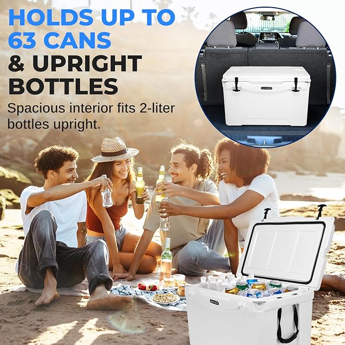 SereneLife Ultra-Tough 25-75 Quart Rotomolded Cooler Box, Holds Upto 64 Cans, Keeps Ice Up to 5 Days, Heavy-Duty Insulated Portable Ice Chest Box, Ideal for Camping, Beach, Picnics, Tailgating, etc