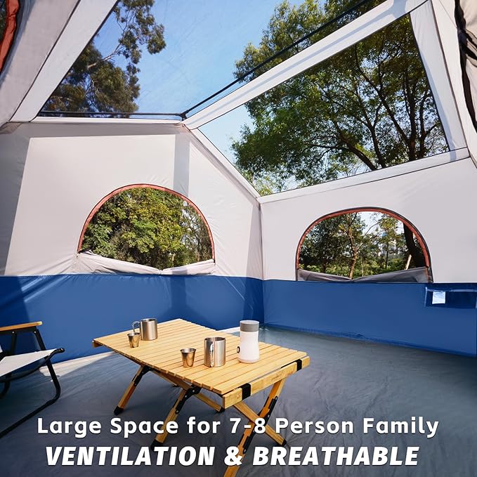 HIKERGARDEN 6-8 Person Camping Tent - Portable Family Cabin Tent for Camp, Windproof Fabric Camp Tent Outdoor for Hiking, Backpacking, Traveling