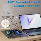 3 Outlets 2 Prong Polarized Lateral Swivel Wall Tap Adapter, 180 Degree Swivel Wall Tap, 2-Prong to 2-Prong Triple Outlet Converter, Wall Tap, Travel Essentials, Polarized, ETL Listed, 1 Pack
