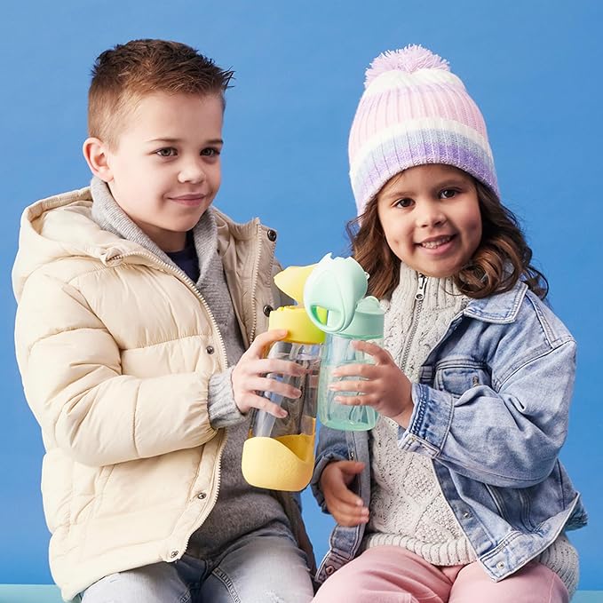 b.box Kids Water Bottle – 20oz Tritan Toddler Drink Bottle with Straw for School, Daycare, Travel w/Easy-Grip Triangular Design, Leak Proof Lid & Handle, BPA Free, Dishwasher Safe (Lemon Twist)