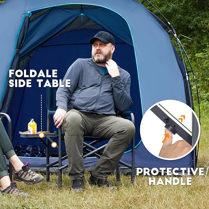 TIMBER RIDGE Aluminum Oversized Camping Chair, Lightweight Portable Directors Chair with Side Table Detachable Side Pocket for Outdoor Camping, Lawn, Picnic, Support 400lbs Blue 2 Pack