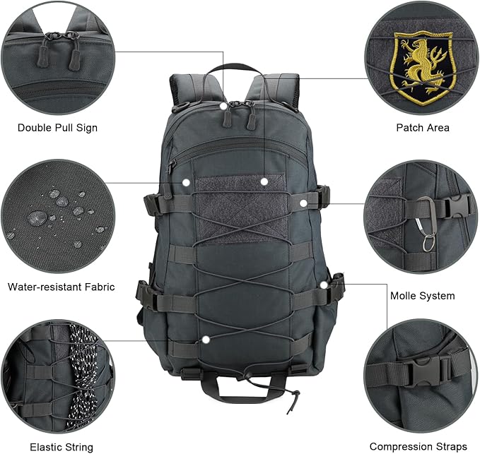25L Hiking Backpack Small Tactical Backpack Daypack Camping Trekking Hunting Molle Pack for Men Women, Grey