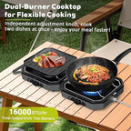 Portable 2 Burner Camping Stove with Handle, 16,000 BTU Foldable Propane Camping Stove with Grill and Carry Bag, Adjustable Burners&Flame-out Protection, Portable Camp Stove for BBQ, Tailgating, Grey