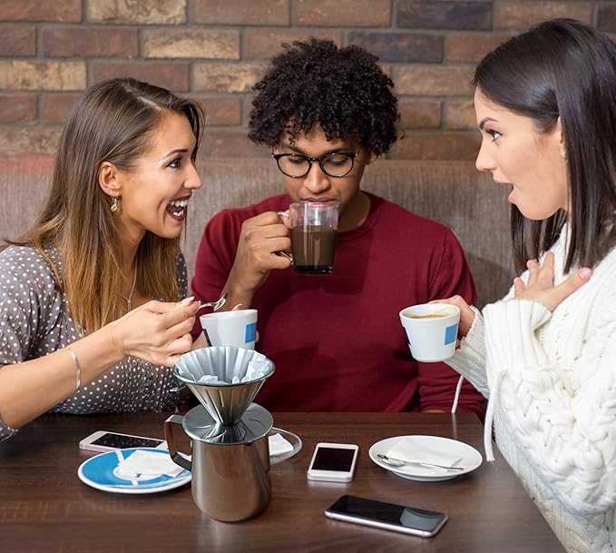 AGOGO Compact Portable Pour Over Coffee Maker Set - Easy Cleaning 304 Stainless Steel Dripper Set for Camping & 50 Filters Paper & Cleaning Rag (Silvery, 600ml)