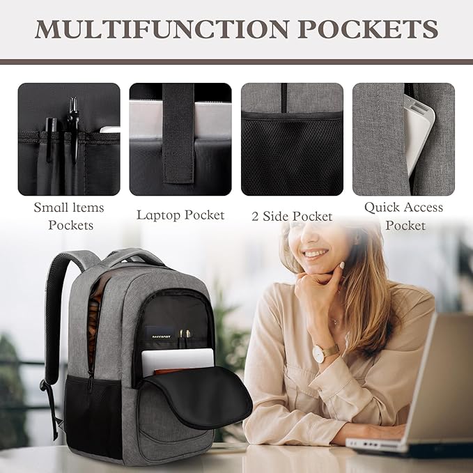 15.6 Inch Travel Backpack, Business Laptop Backpack, Water Resistant Durble Slim Casual College School Computer Nurse Work College School Bag, Travel Daypack Bag Gifts for Men Women, Grey