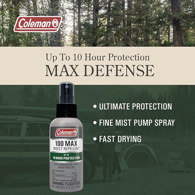 Coleman 100 Max 100% DEET Insect Repellent Pump for Ticks and Mosquitos - 4 oz Bottle