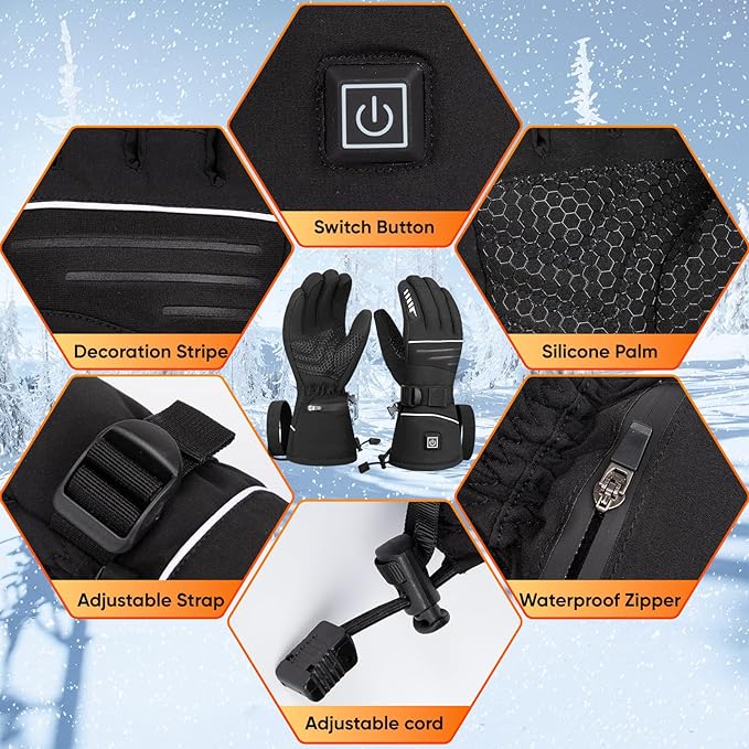 Heated Gloves for Men Women Rechargeable Waterproof Electric Motorcycle Gloves for SKI Snowboard Camping Hiking Camping