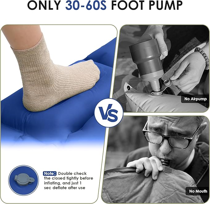 GIGART Double Sleeping Pad for Camping, Portable 4" Extra-Thick Camping Cots for Adults with Pillows & Built-in Foot Pump, Ultralight Camping Mattress for Tent Hiking Essentials Gear (Blue, Double)