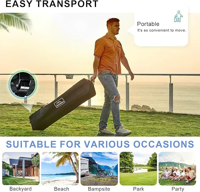 KAMPKEEPER 10x10 Pop Up Canopy Tent with 2 Sidewalls, Beach Tent - Easy Outdoor Sun Shade for Events, Parties, Camping - Gazebo with 4 Weight Bags & Carry Bag.（Khaki）