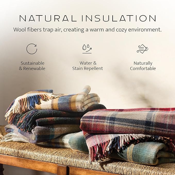 Pendleton Wool Blanket - Camping Blanket with Leather Strap Carrier - Plaid, Soft, Virgin Wool, Backpacking Blanket for Warmth and Comfort, Outdoor Adventures, Travel, Picnics, and Cozy Home Comfort