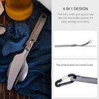 Boundless Voyage Utility Cutlery Set Titanium Spoon Fork Knife & Bottle Opener for Travel Camping in Easy to Store Cloth Case Ti1066T