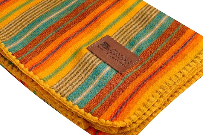 QISU Alpaca Wool Blanket Throw | Large, Beautiful, Warm, Variegated | 85 x 65 inches | Ultra-Soft, Hypoallergenic and Breathable | Non-Itchy or Scratchy Fabric (Yellow Variegated)