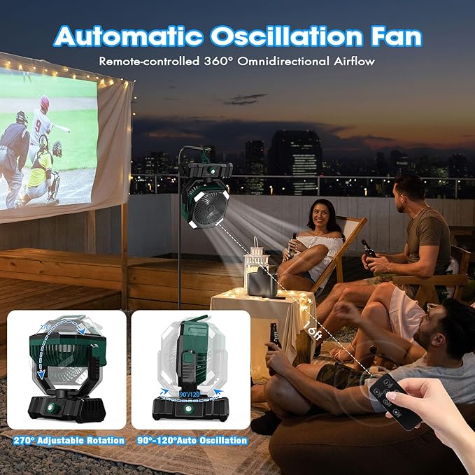 Portable Misting Fan, 20000mAh Battery Operated Fan with 300ml Tank, 45°-90° Oscillation & 270° Rotation, Timer & Lighting, Handheld Camping fan for Indoor, Outdoor, Patios, Tent, Travel, Desk