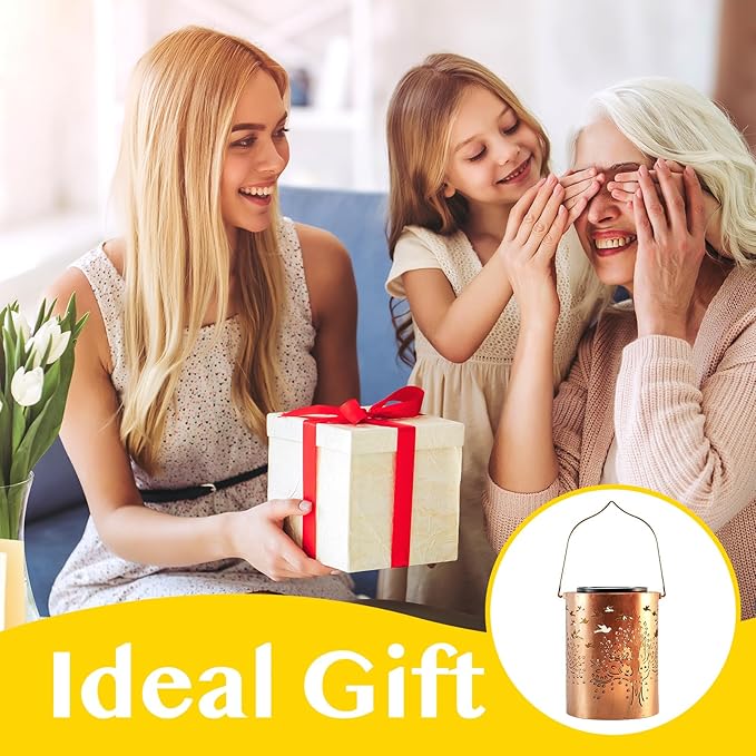 Tree of Life Solar Lantern Outdoor Waterproof, Large 13.4" Metal Hanging Decorative Lantern, Enlarged Solar Panel & 2000mAh Battery, Warm Glow for Garden, Patio Decor – Housewarming Gift for Women