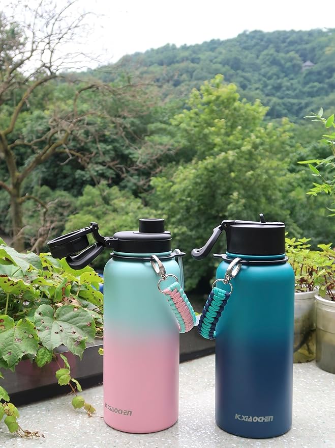KXIAOCHEN Insulated Water Bottle, Stainless Steel Water Bottle, 2 Lids (Straw and Handle Lid),Wide Mouth Metal Water Bottles Keep Hot and Cold, Double Walled, Thermo Mug, Metal Canteen