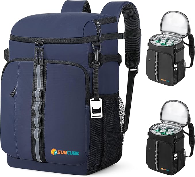 SUN CUBE Cooler Backpack 33 Can, Leakproof Insulated Backpack Cooler for Men Women, Camping Cooler Backpack for Beach Travel Hiking, Waterproof Lunch Backpack, Navy