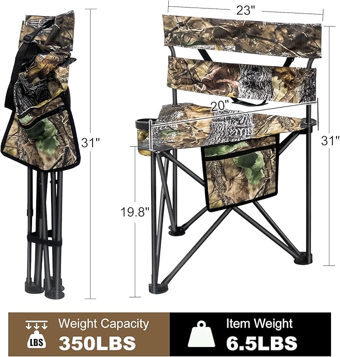 Hunting Chair Extra Large Tripod Chair with Backrest Portable Camping Chair for Fishing Blind Hiking