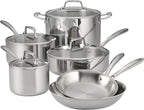 Tramontina Tri-Ply Clad Stainless Steel 10-Piece Cookware Set with Glass Lids, Pots and Pans Kitchen Set, Induction-Ready, Dishwasher-Safe, Made in Brazil