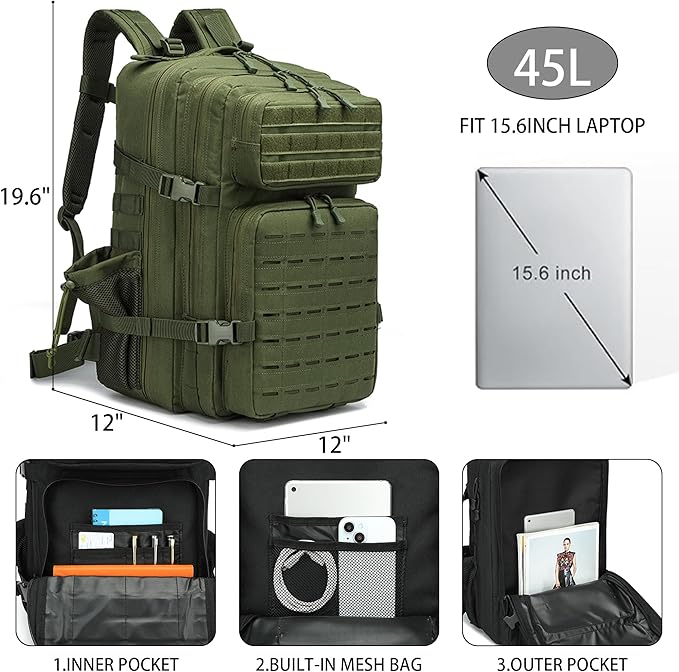 Military Tactical Backpack 45L/25L 3 Day Assault Pack Molle Daypack Hiking Backpack for Men and Women