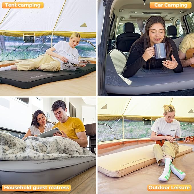 KingCamp Self Inflating Sleeping Pad, R 7.9 Air & Foam Sleeping Pad for Camping All Seasons, 3" Thick Single Camping Mattress for Camp Tent Outdoor Car, PVC Free (Lightgrey/Charcoal)