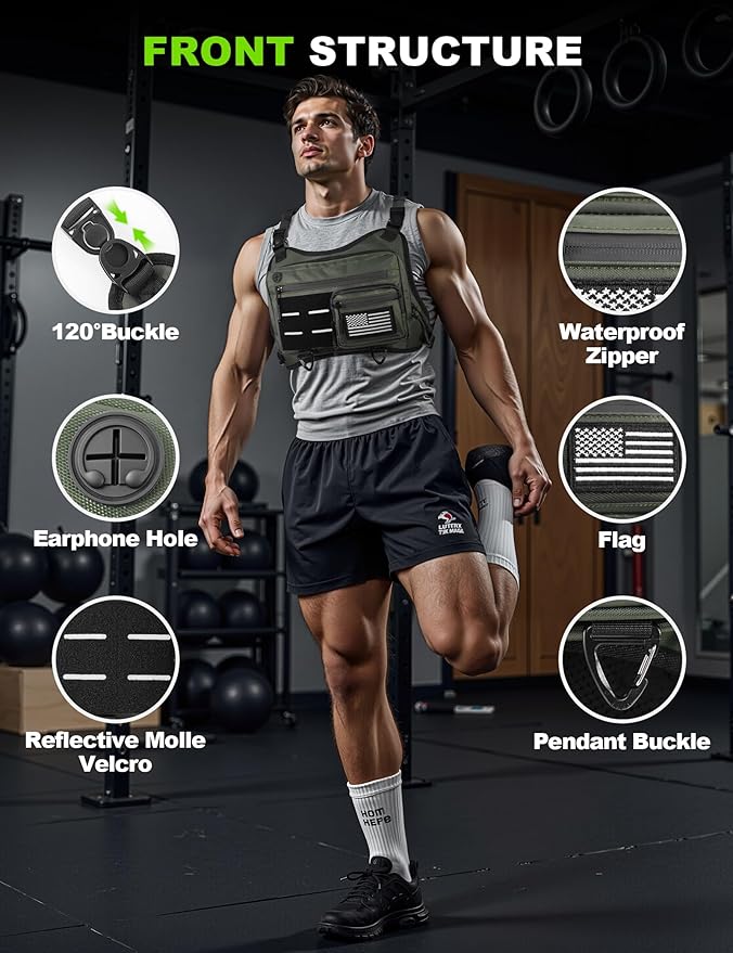 Chest Bag for Men with Expandable Accordion Structure, Running Vest for Outdoors, Chest Pack for Cycling, Hiking