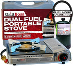 Grill Boss Dual Fuel Portable Stove, Dual Fuel Butane & Propane Stoves, 12K BTU Butane Camp Stove & Propane Portable Camping Stoves for Emergencies, Outdoor BBQ, Cooking, Hikings & Backpacking - 90057