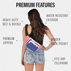 American Flag - 4th of July Fanny Pack Belt bag - Crossbody Waist Bag for Men or Women - Hands-Free, Waterproof Large Bumbag for Hiking, Running, and Travel