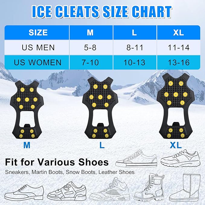 Ice Snow Cleats for Shoes and Boots,Walk Traction Cleats Crampons Anti Slip 11 Studs Ice Snow Grippers Over Shoe for Men Women Walking on Snow Ice