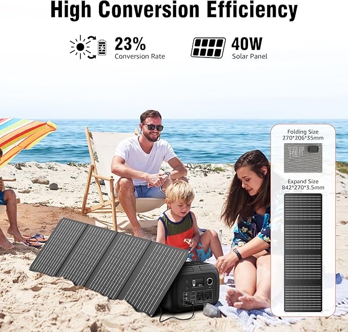 Solar Powered Generator 300W Peak/70400mAh, 260Wh Portable Power Station with Panels 40W Included, Solar Generator with AC Outlet 110V for Home Use, Camping, Outdoor, Power Backup