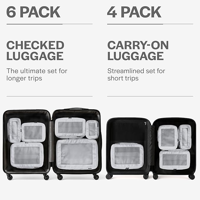 Compression Packing Cubes for Travel - Luggage Organizer Bags - Double Zipper Packing Cubes for Suitcases (4-Pack, Light Grey)