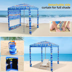 Beach Cabana, 6.2'×6.2' Beach Canopy with Side Wall, UPF 50+ UV Protection Easy Setup Tent Sun Shelter with Sand Pockets for Whole Family(Summer Sailboat)