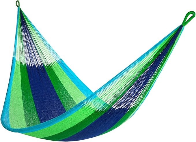 Handwoven Hammock by Yellow Leaf Hammocks - Double Size, Fits 1-2 PPL, 400lb max - Weathersafe, Super Strong, Easy to Hang, Ultra Soft, Artisan Made - Color: Blue - Green