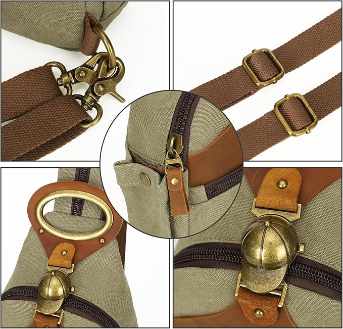 KouLi Buir Canvas Sling bag,Small Crossbody Backpack,Convertible Chest Bag Casual Daypack For Outdoor Cycling Hiking Travel (B3611-Olive Green-N)