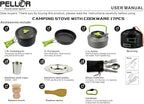 PELLOR Camping Cookware Set, 17pcs Portable Camping Mess Kit with Non-Stick Aluminum Pots, Pans Set and Folding Fork, Lightweight Backpacking Camping Gear for Outdoor/Camping/Picnic/Hiking