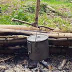 iBasingo 1250ml Titanium Hanging Mug with Lid Tea Coffee Water Cup Outdoor Camping Pot Ultra-light Portable Hiking Backpacking Cooking Kit Picnic Tableware Drinkware with Foldable Handle Ti3042D