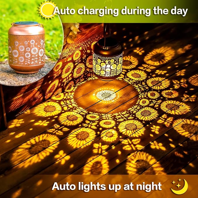 Sunflower Solar Lanterns Outdoor Waterproof Hanging Solar Lights Sunflower Gifts for Women/Men/Sunflower Lovers Gifts Metal Decorative LED Sunflower Lanterns for Garden Decor,Patio,Lawn,Pathway,Yard